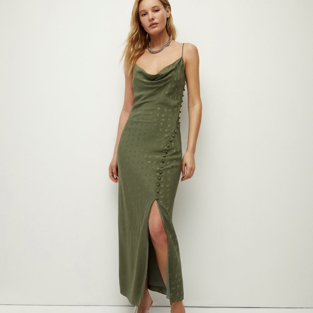 Chapel Silk Jacquard Dress in Bright Army